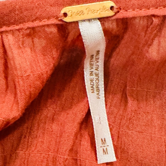 Free People Athena Orange Embroidered Lace Details Bohemian Top Size Medium - Picture 7 of 9